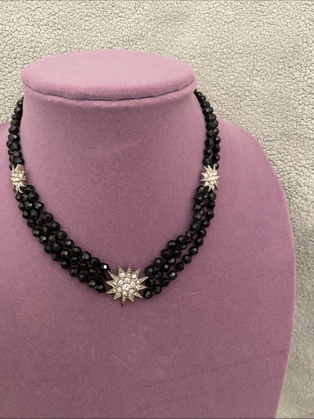 Black Beaded Necklace with Starburst Accent